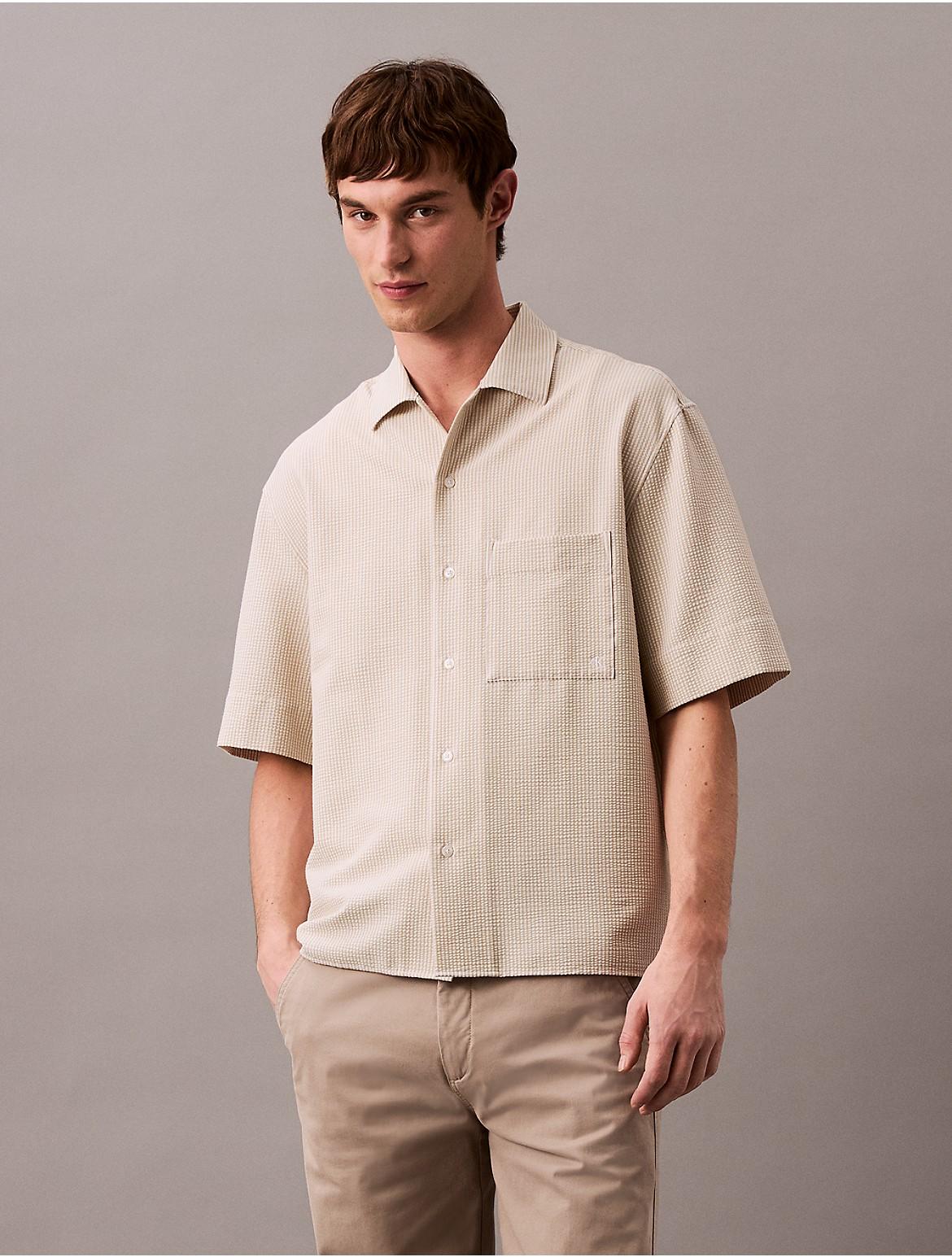 Calvin Klein Mens Seersucker Stripe Relaxed Shirt - White Product Image