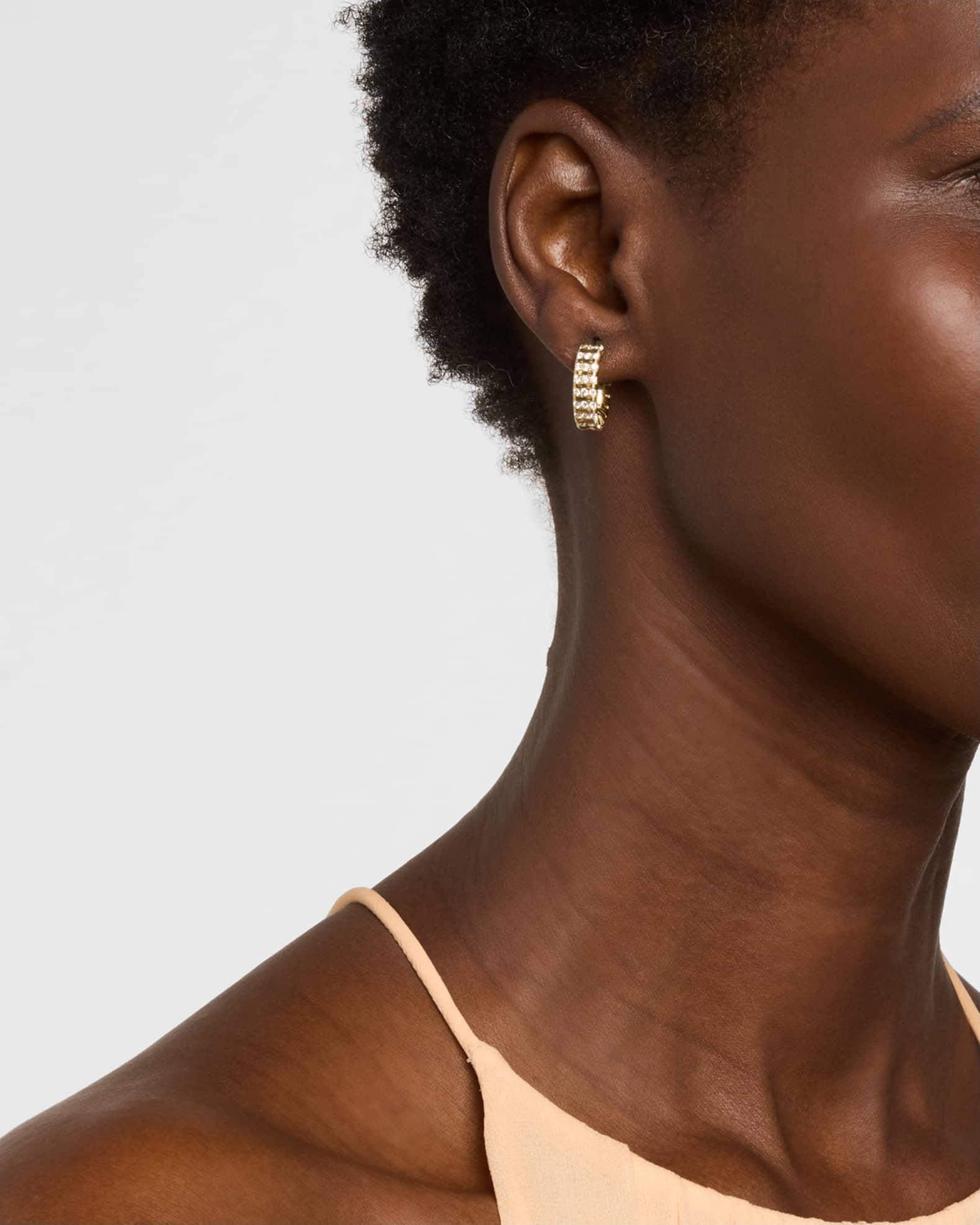 18K Yellow Gold Small Hoop Earrings with Alternating Diamonds Product Image