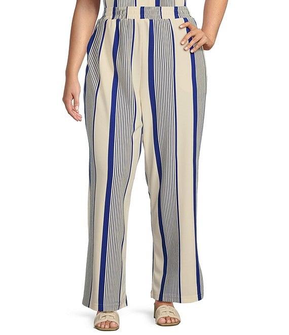 Skies Are Blue Plus High Rise Variegated Stripe Wide Leg Knit Coorinating Pants Product Image
