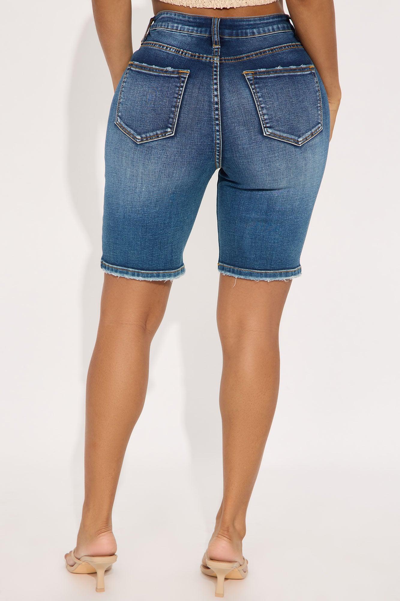 On The List Deluxe Stretch Bermuda Shorts - Dark Wash Product Image