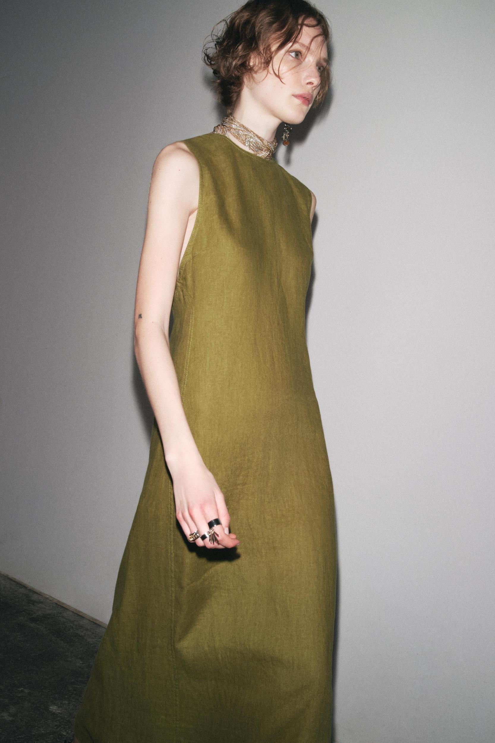 100% LINEN MIDI DRESS ZW COLLECTION Product Image