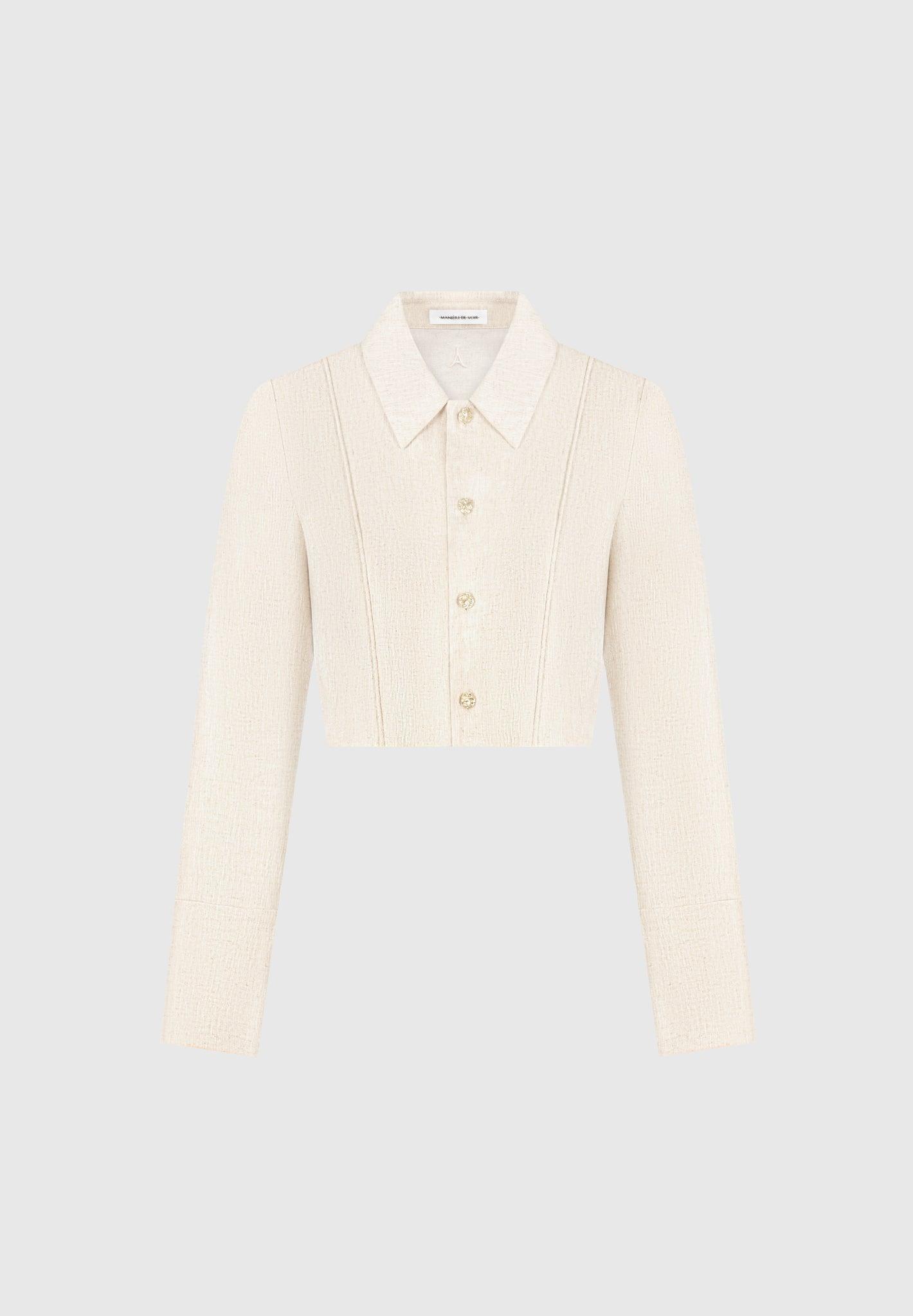 Florine - Linen Pintuck Cropped Shirt - Natural Female Product Image