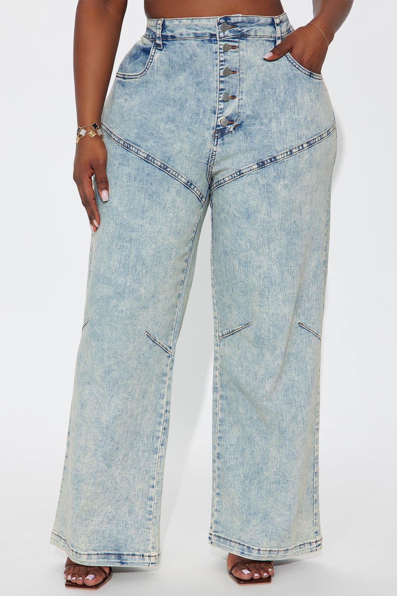 Worthwhile Buttonfly Wide Leg Jeans - Vintage Wash Female Product Image