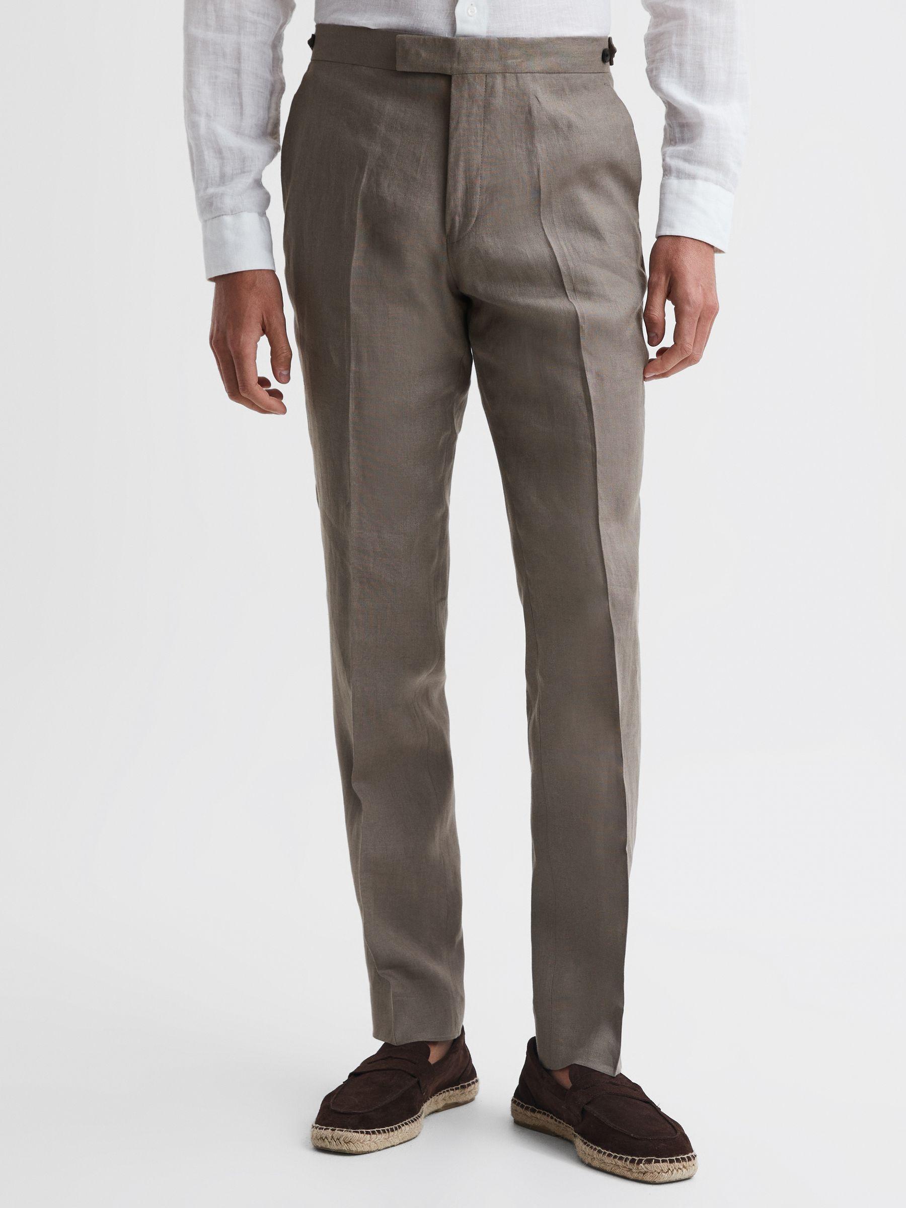 Slim Fit Linen Trousers in Sage Product Image
