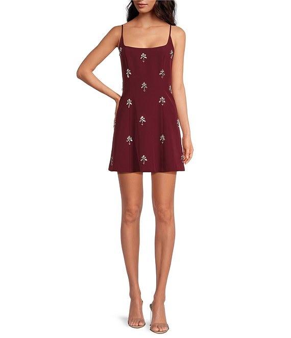 Gianni Bini Mika Crepe Square Neck Sleeveless Jewel A-Line Dress Product Image