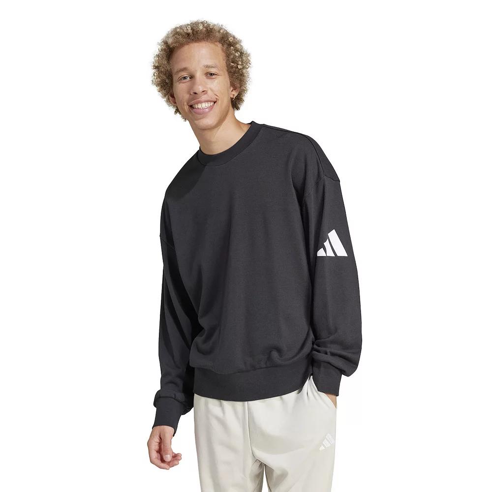 Men's adidas Essentials 3-Bar Loose Sportswear Sweatshirt, Size: Small, Black White Product Image