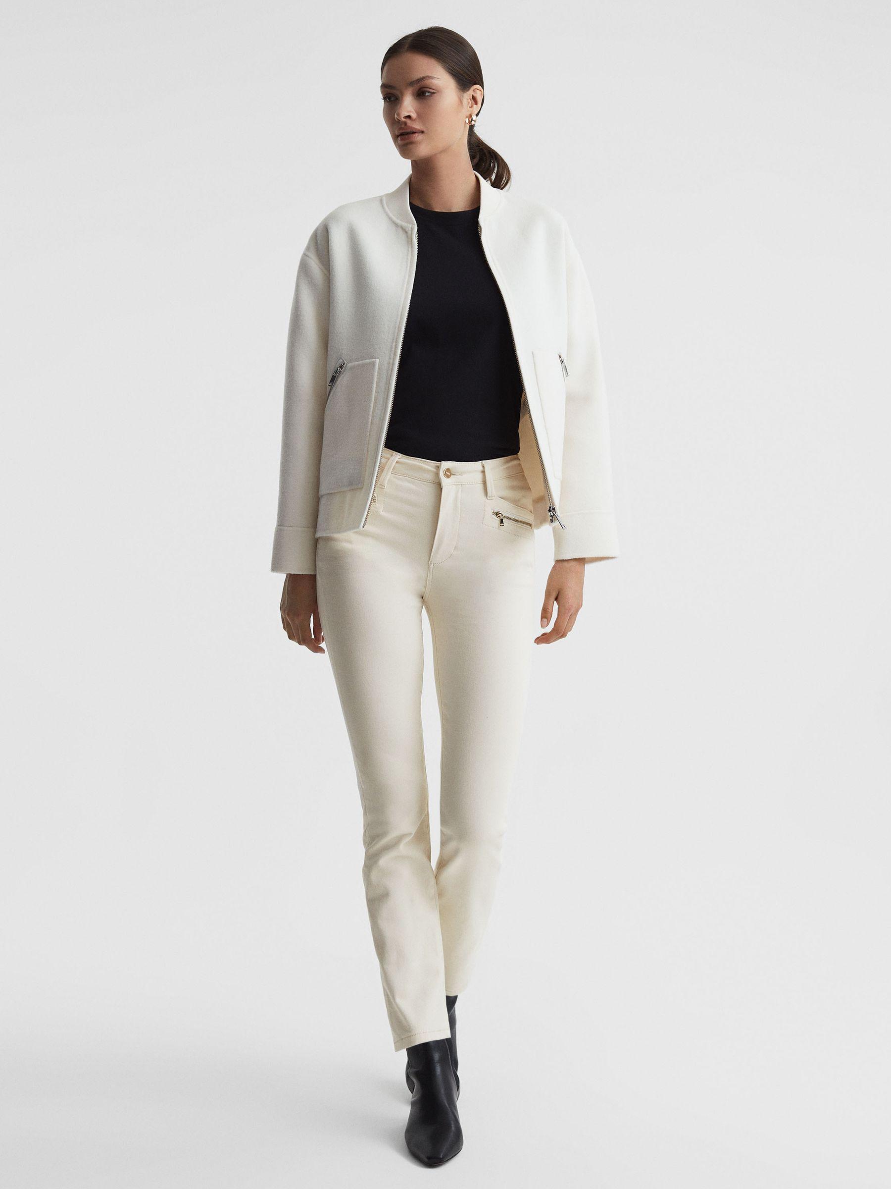 Paige High Rise Straight Leg Jeans in Ecru Product Image