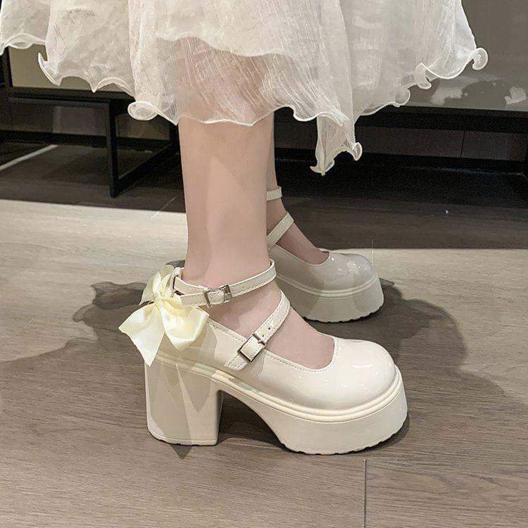 Block Heel Platform Plain Mary Jane Pumps Product Image