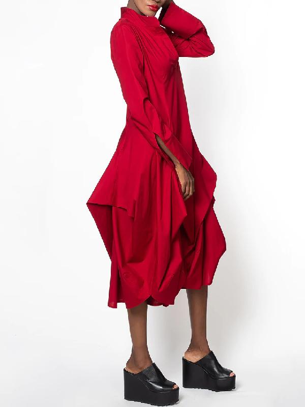 Stylish Loose Stand-Collar Long Sleeves Midi Dress Product Image