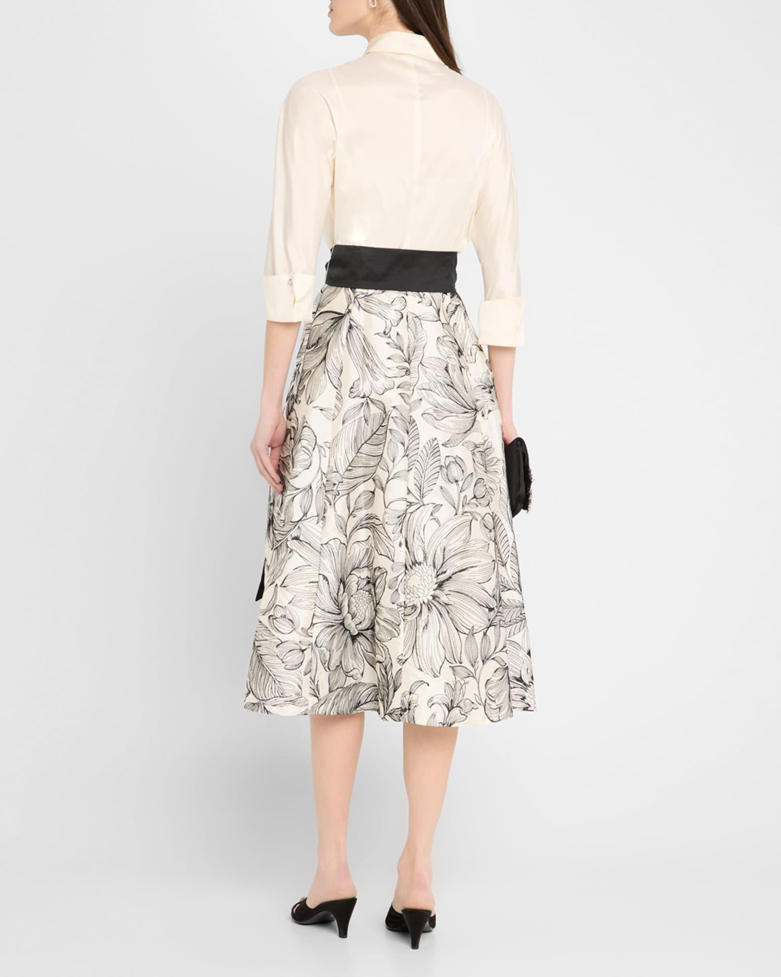 Beaded Floral-Embroidered Midi Shirtdress Product Image