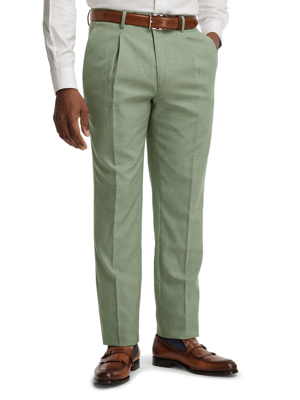 Cotton Blend Houndstooth Single Breasted Notch Lapel Suit - Green Product Image