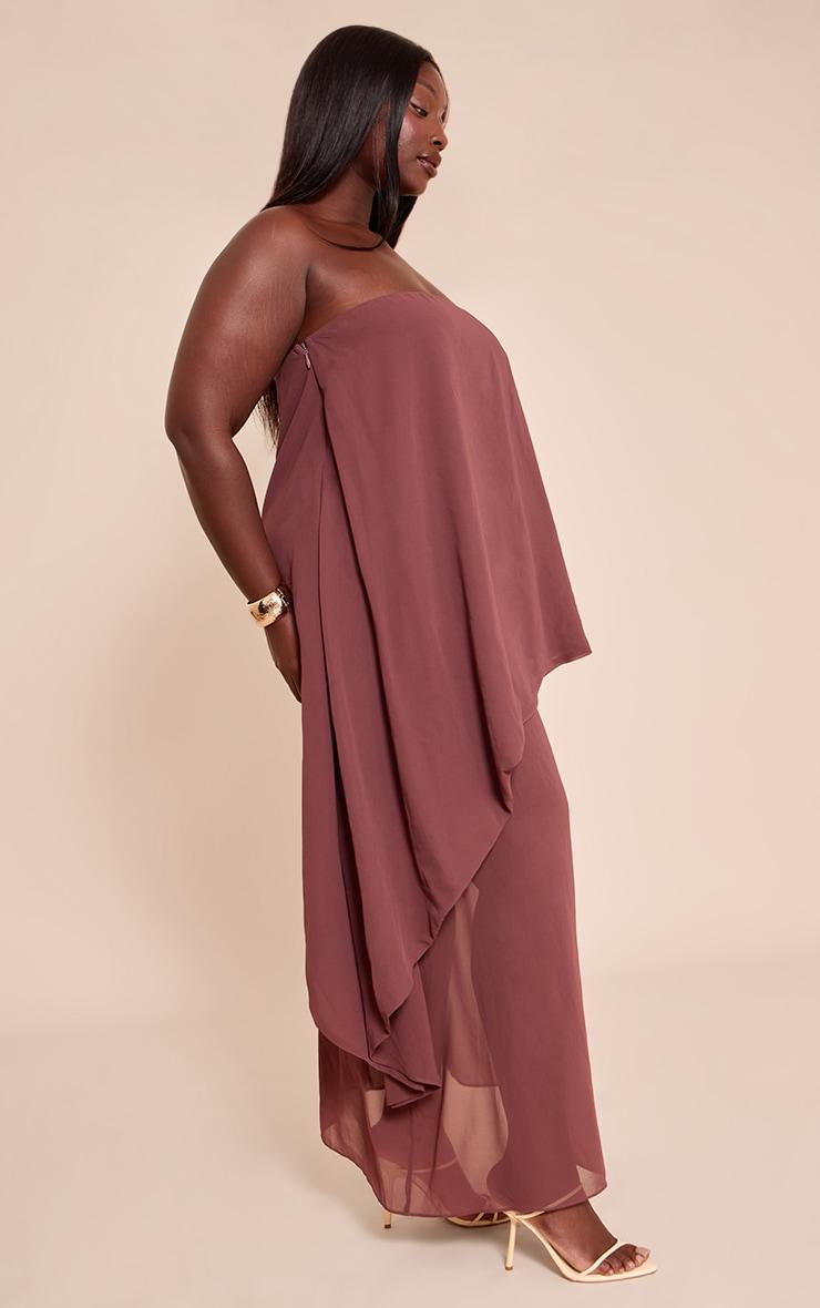 Plus Chocolate Chiffon Bandeau Overlay Maxi Dress Product Image