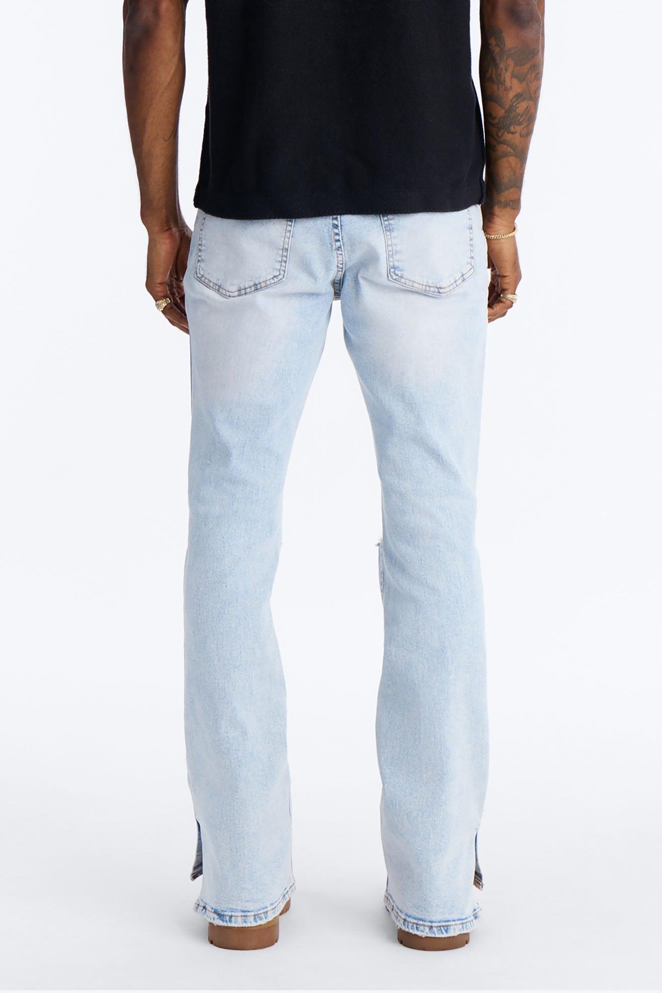 Stacked Skinny Flare Slit Dare Me Distressed Jean - Light Blue Wash Product Image