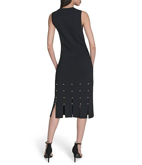 Vince Camuto Sweater Knit Round Neck Sleeveless Embellished Dress Product Image