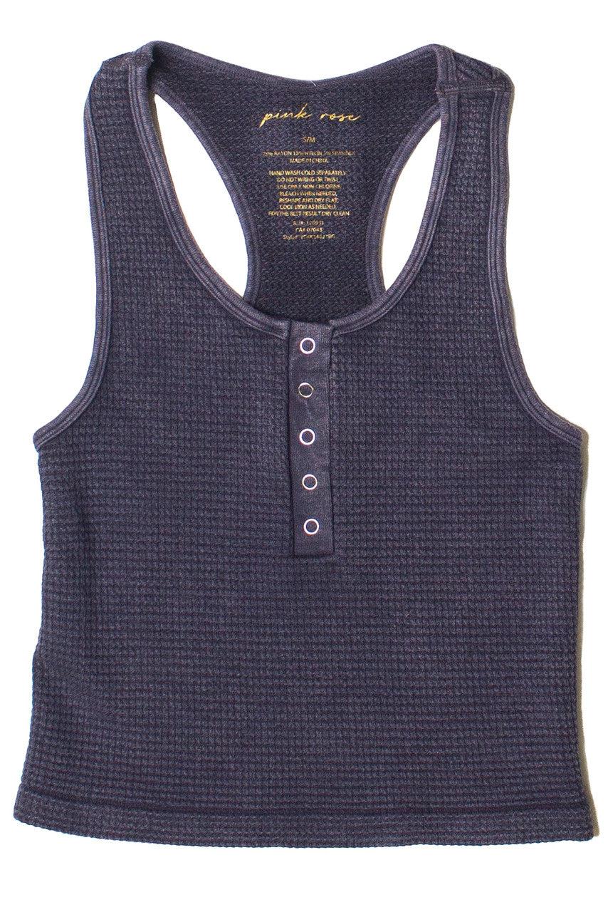 Waffle Knit Seamless Henley Tank Product Image