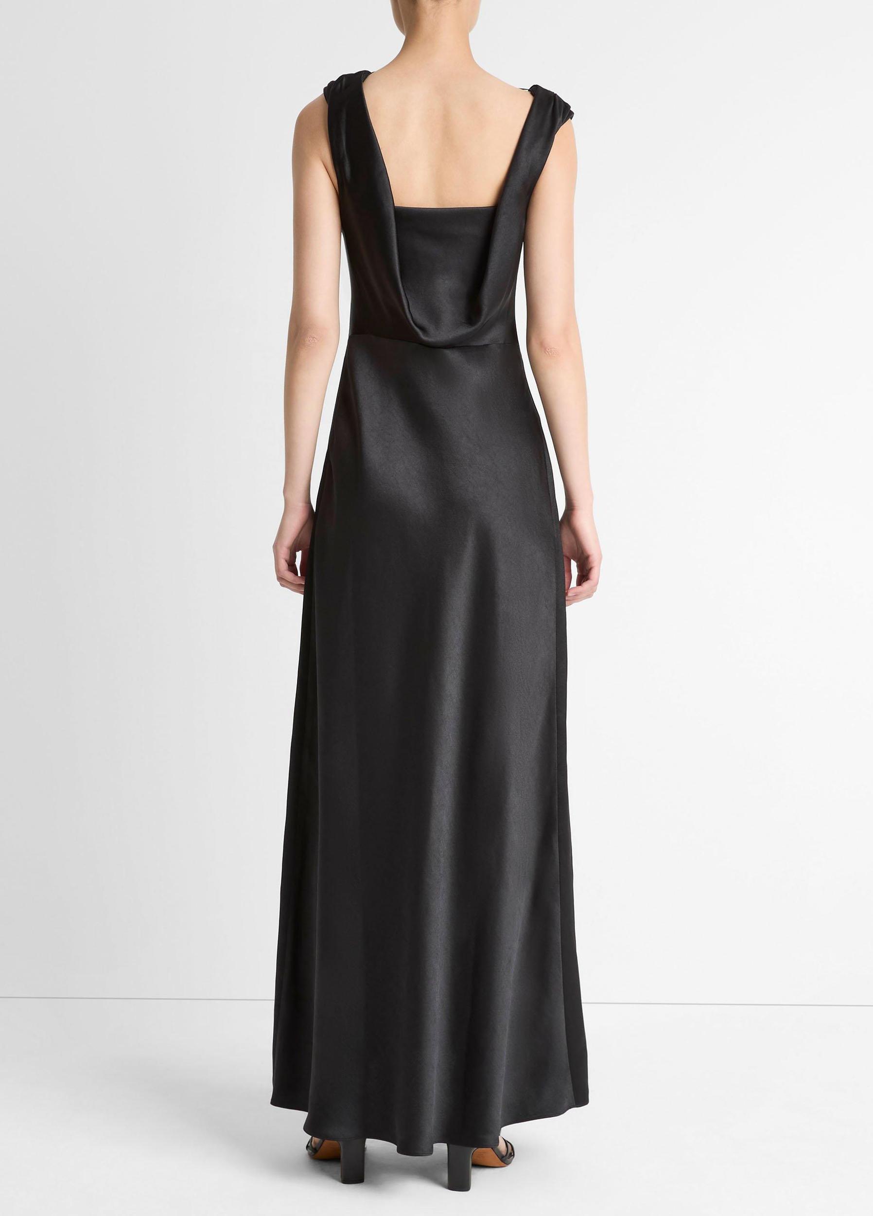 Satin Draped Cowl-Neck Maxi Dress Product Image
