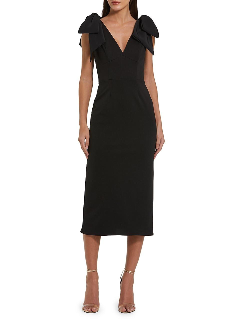 Womens Crpe Bow Shoulder Midi-Dress Product Image