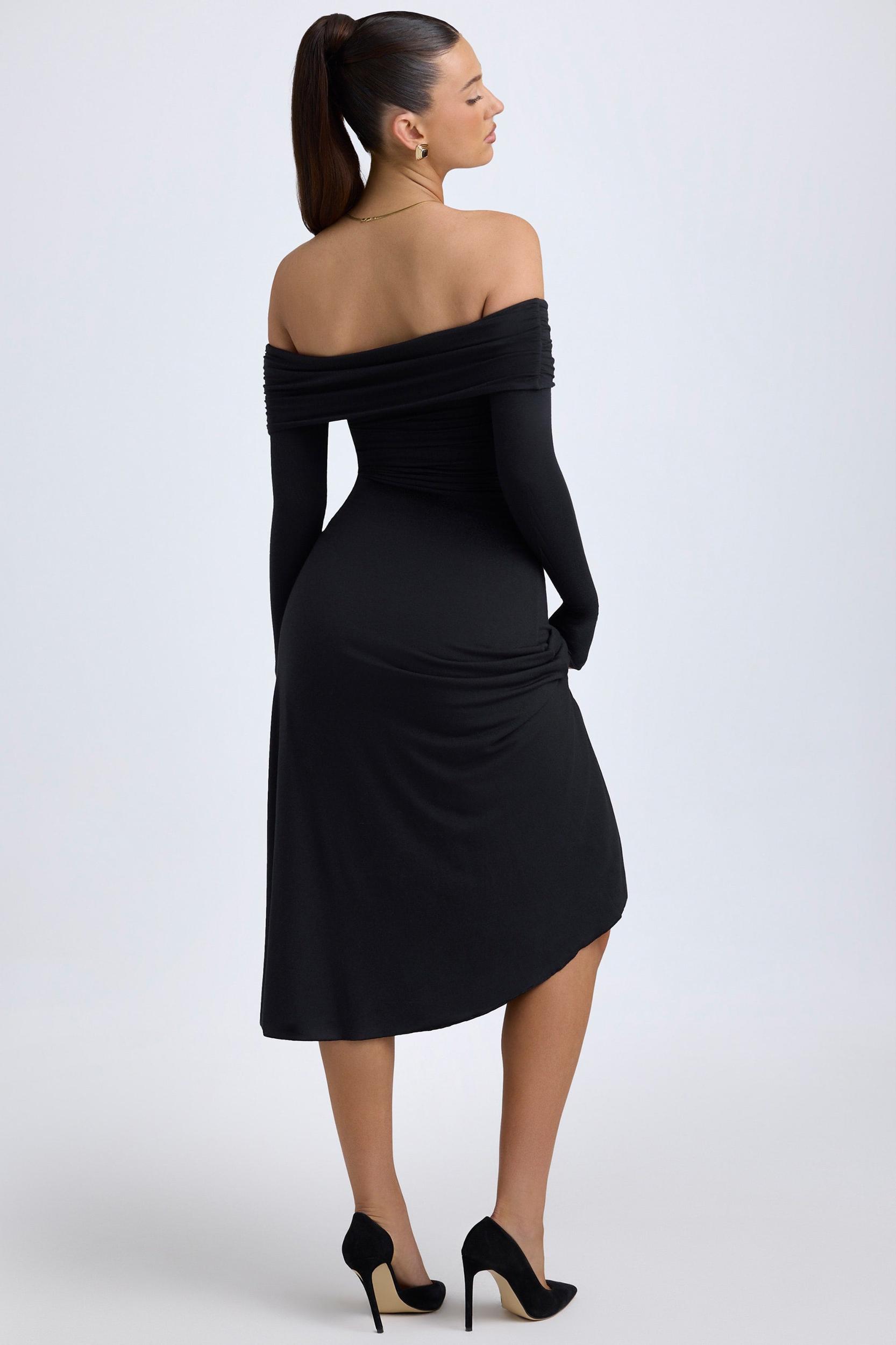 Modal Off-Shoulder Ruched Midaxi Dress in Black Female Product Image