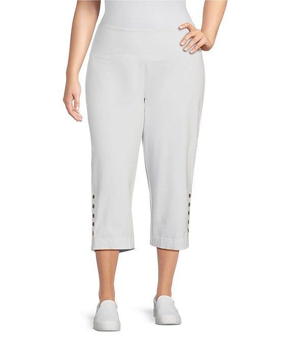 Intro Plus Size Aimee Side Button Trim Tummy Control Pull-On Capri Pants Product Image