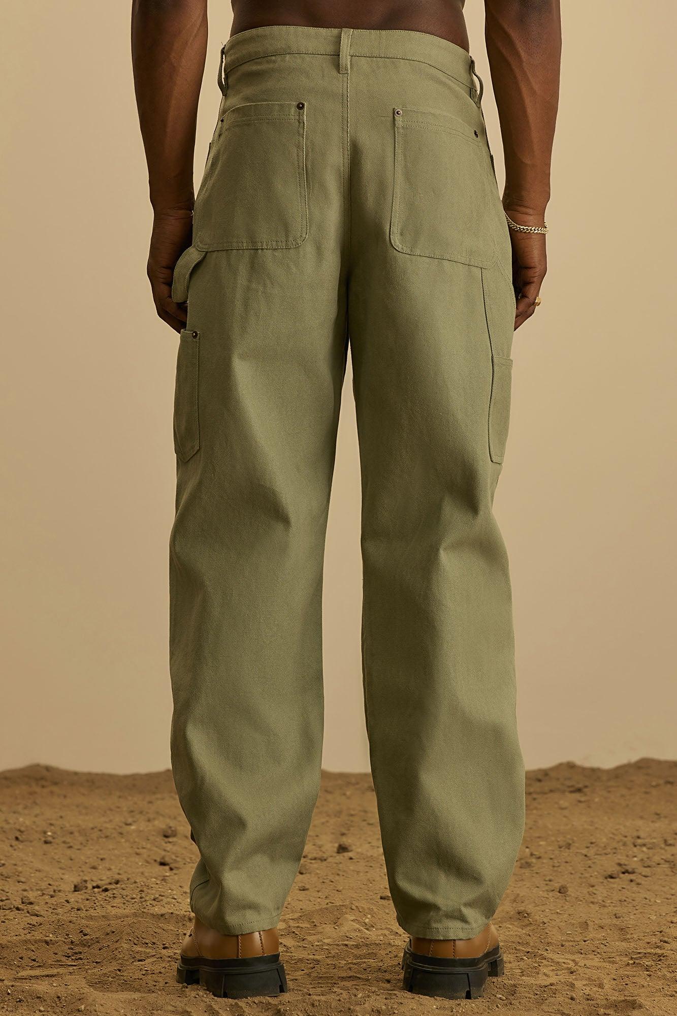 Alexander Double Knee Straight Utility Canvas Pants - Olive Product Image
