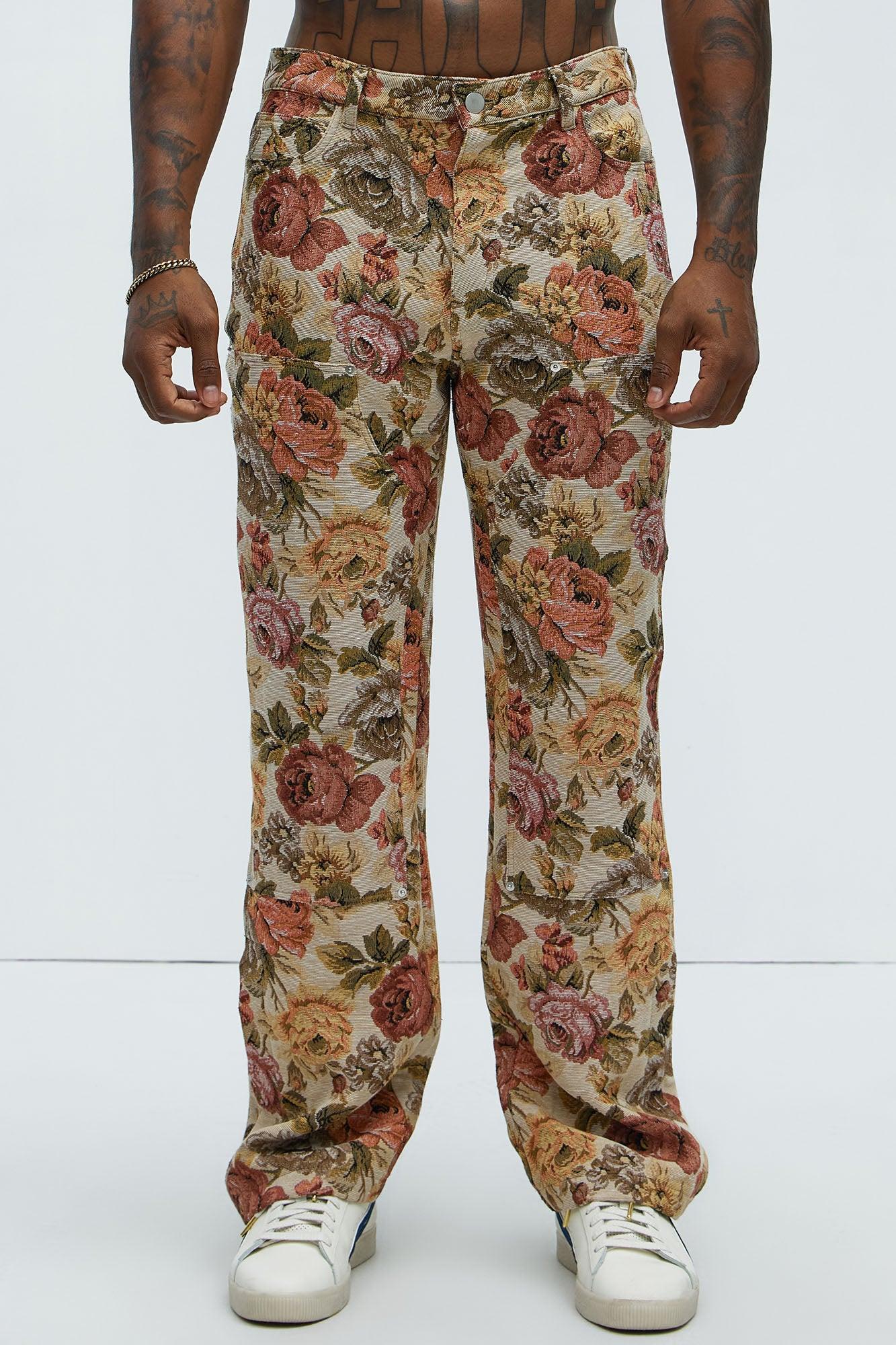 Bellevue Flared Tapestry Carpenter Pants - Taupe/combo Product Image