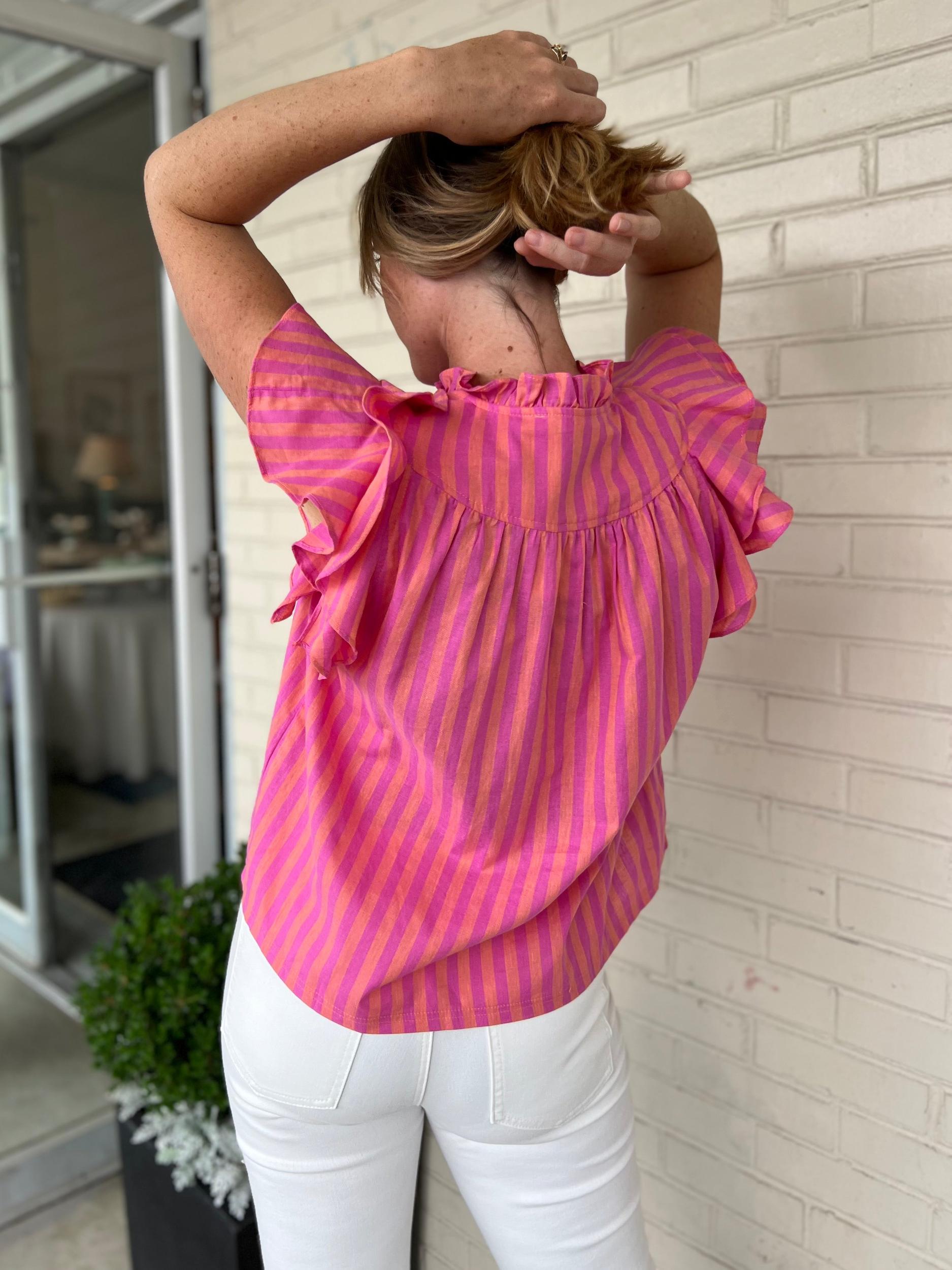 Missy Stripe Ruffle Sleeve Shirt Product Image