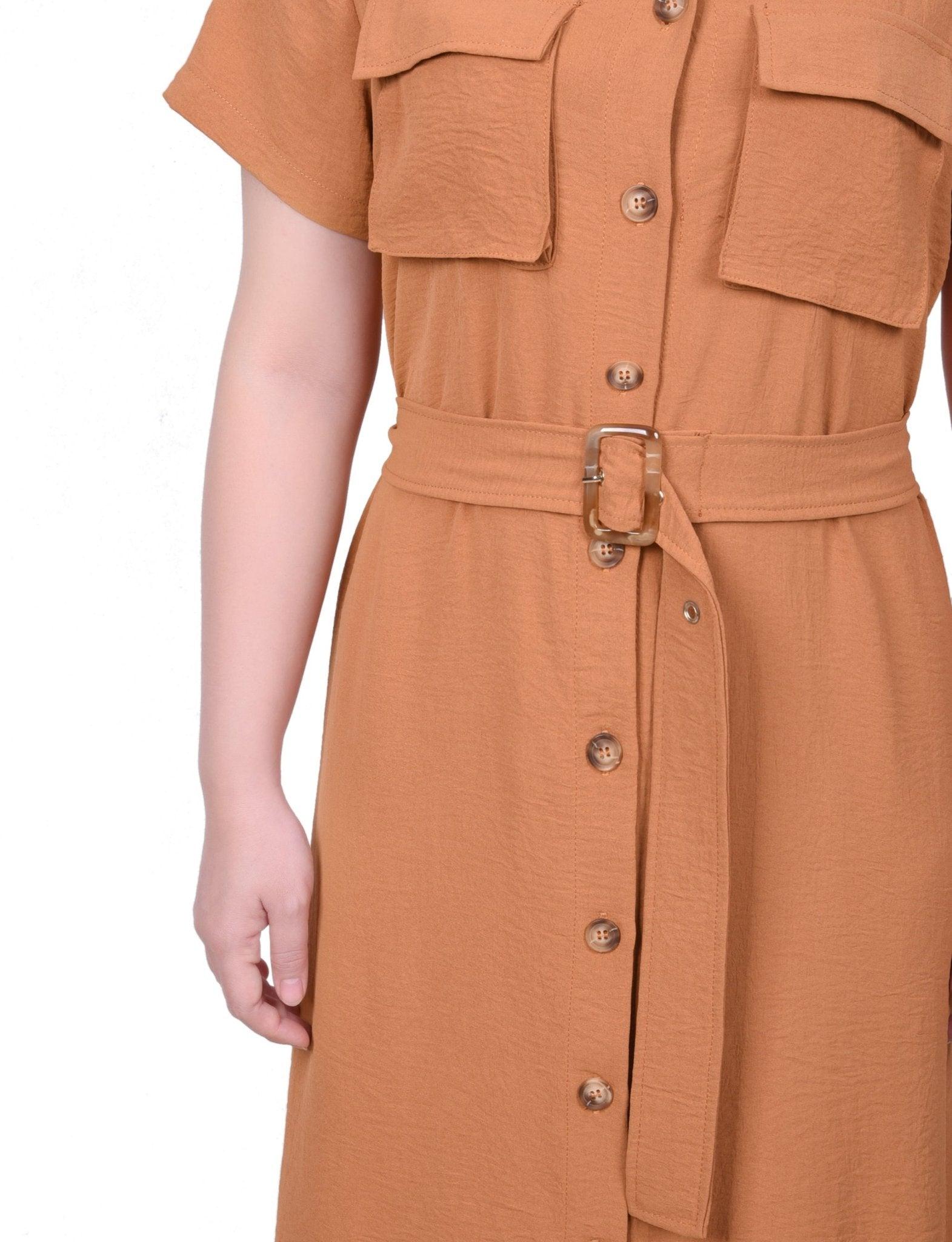 Meerkat Short Sleeve Belted Shirtdress Product Image