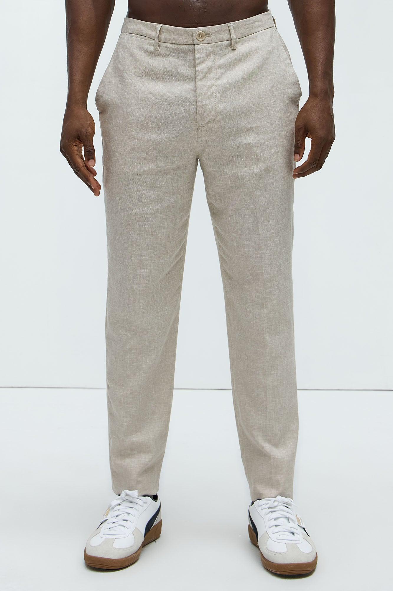 Bahamas Straight Linen Trousers - Stone Product Image