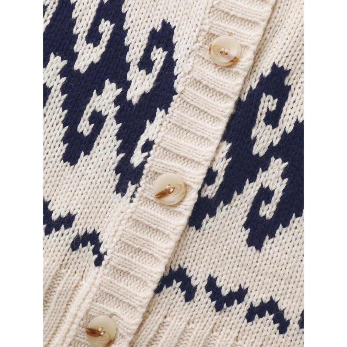 Plus Size Fair Isle Balloon Sleeve Crew Neck Cardigan Ivory Women Resort Loose Long Sleeve Vacation Cardigans BloomChic 14-16/1X Product Image