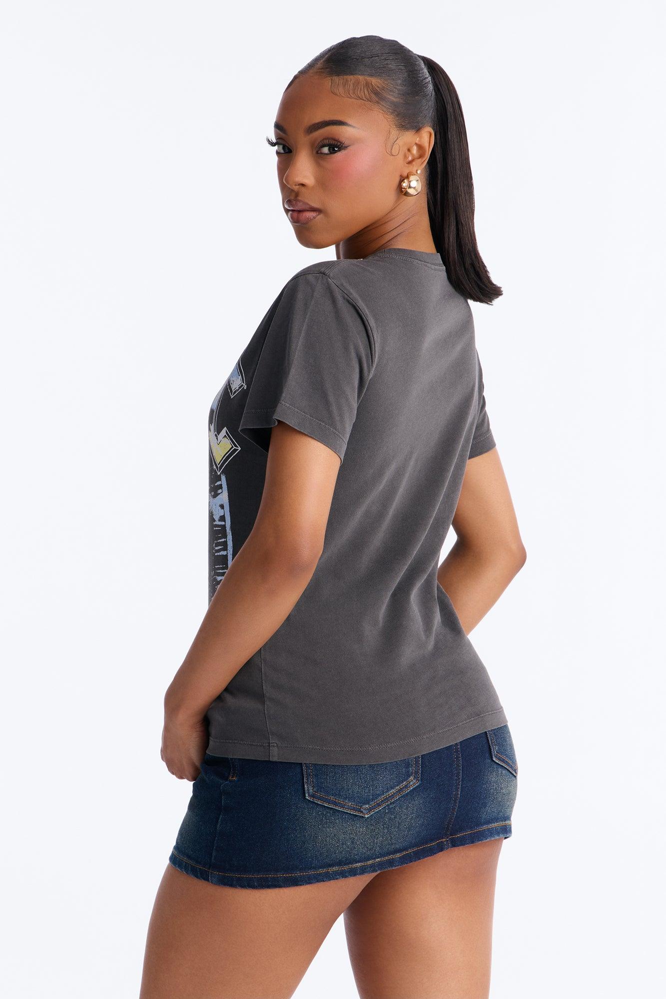 ACDC Jeweled Neck Washed Tee - Black Wash Female Product Image