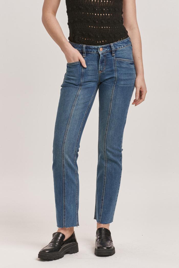 Mid-Low Rise Raw Cut Hem Jeans Product Image