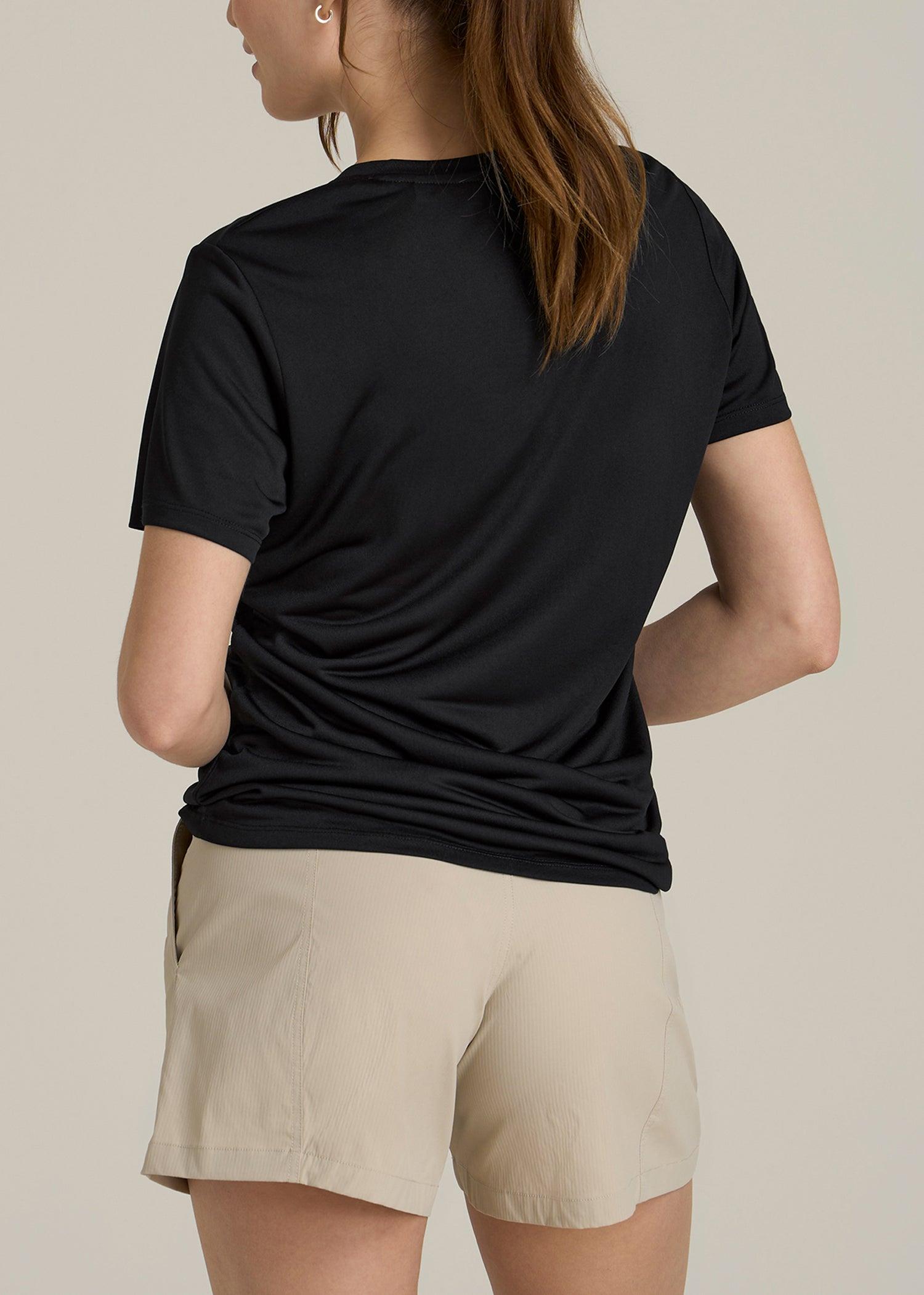 Short Sleeve Active V Neck T-Shirt for Tall Women in Black Female Product Image