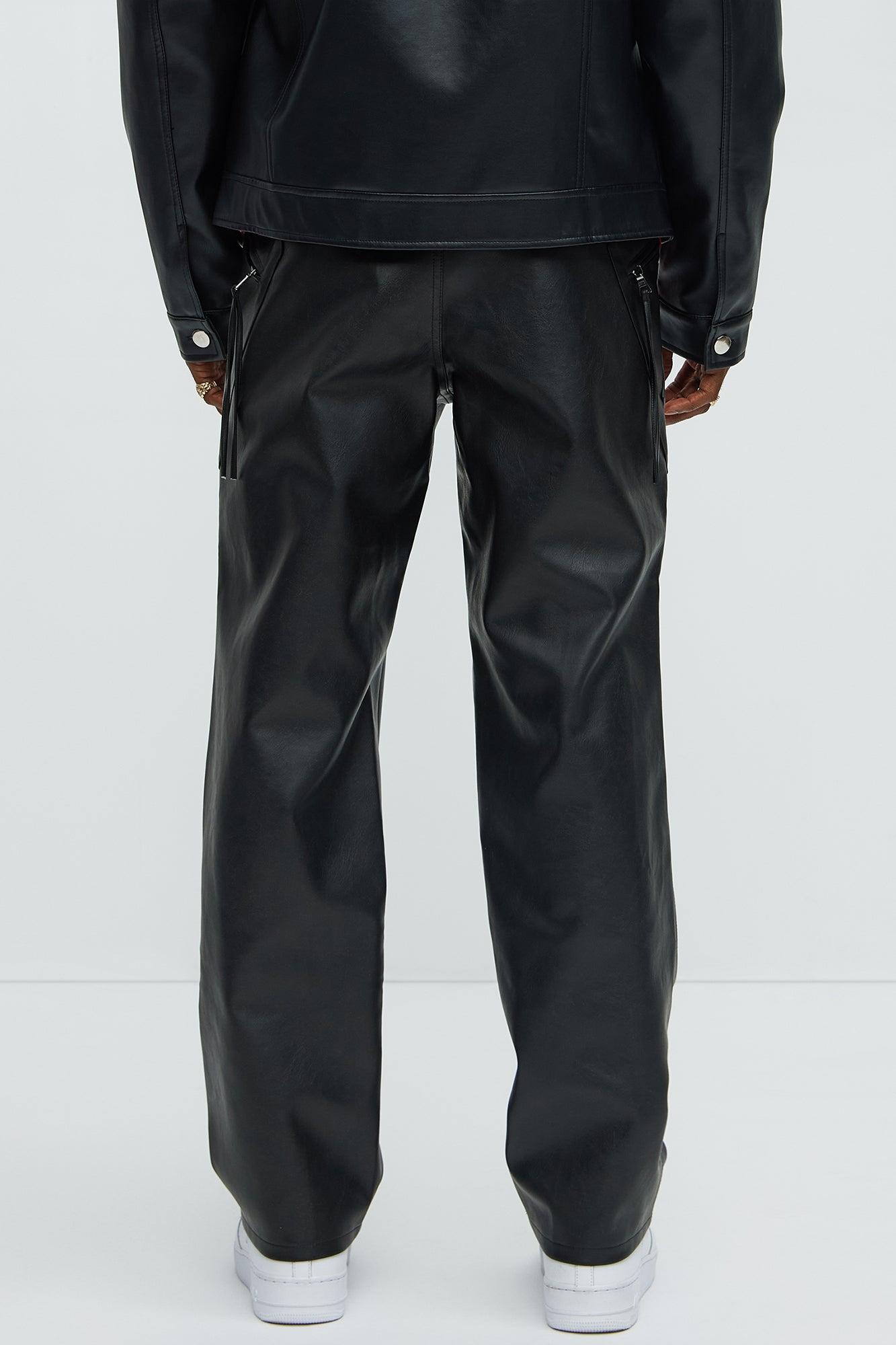 Smoky Faux Leather Straight Pants - Black Product Image