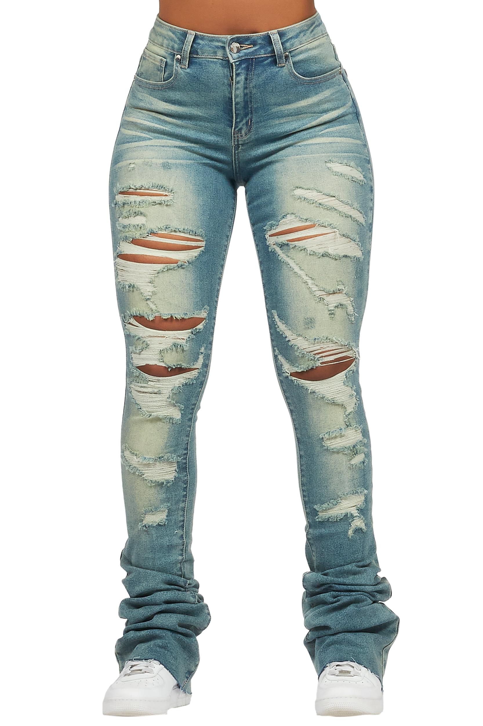 Teyja Light Wash Distressed Super Stacked Jean Female Product Image