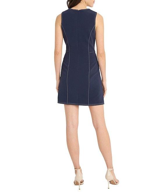 Donna Morgan Crew Neck Top Stitched Ottoman Crepe Sheath Mini Dress Product Image