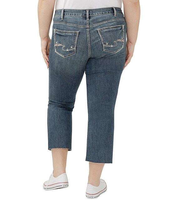 Silver Jeans Co. Plus Size Suki Mid Rise American Flag Detail Kick Flare Crop Jeans Product Image