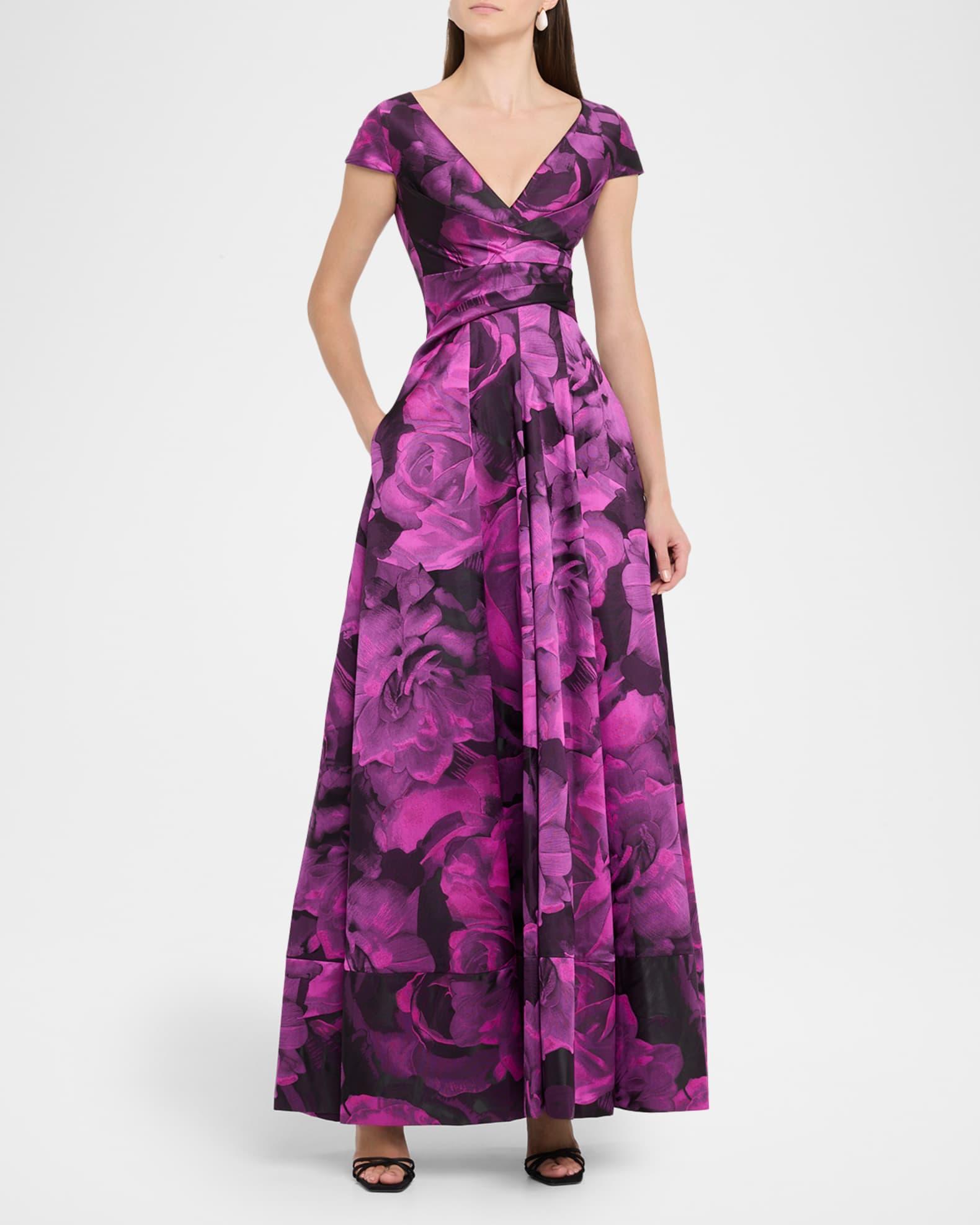 Long Draped Rose Jacquard Dress Product Image