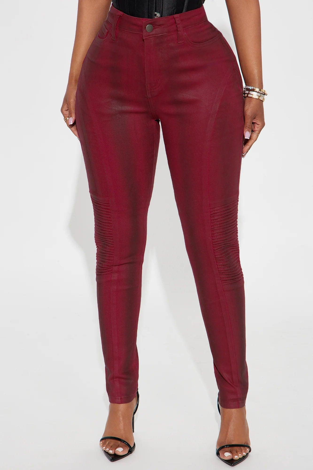 Tune In Coated Moto Skinny Pant - Burgundy Product Image