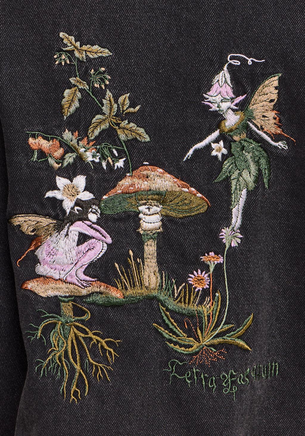Faela Fairy Embroidered Distressed Denim Jacket Product Image