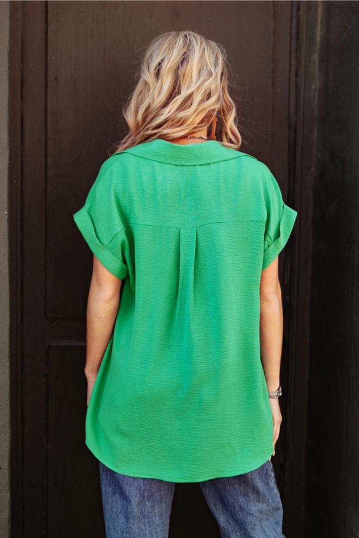 Pleated Button Woven Top Product Image