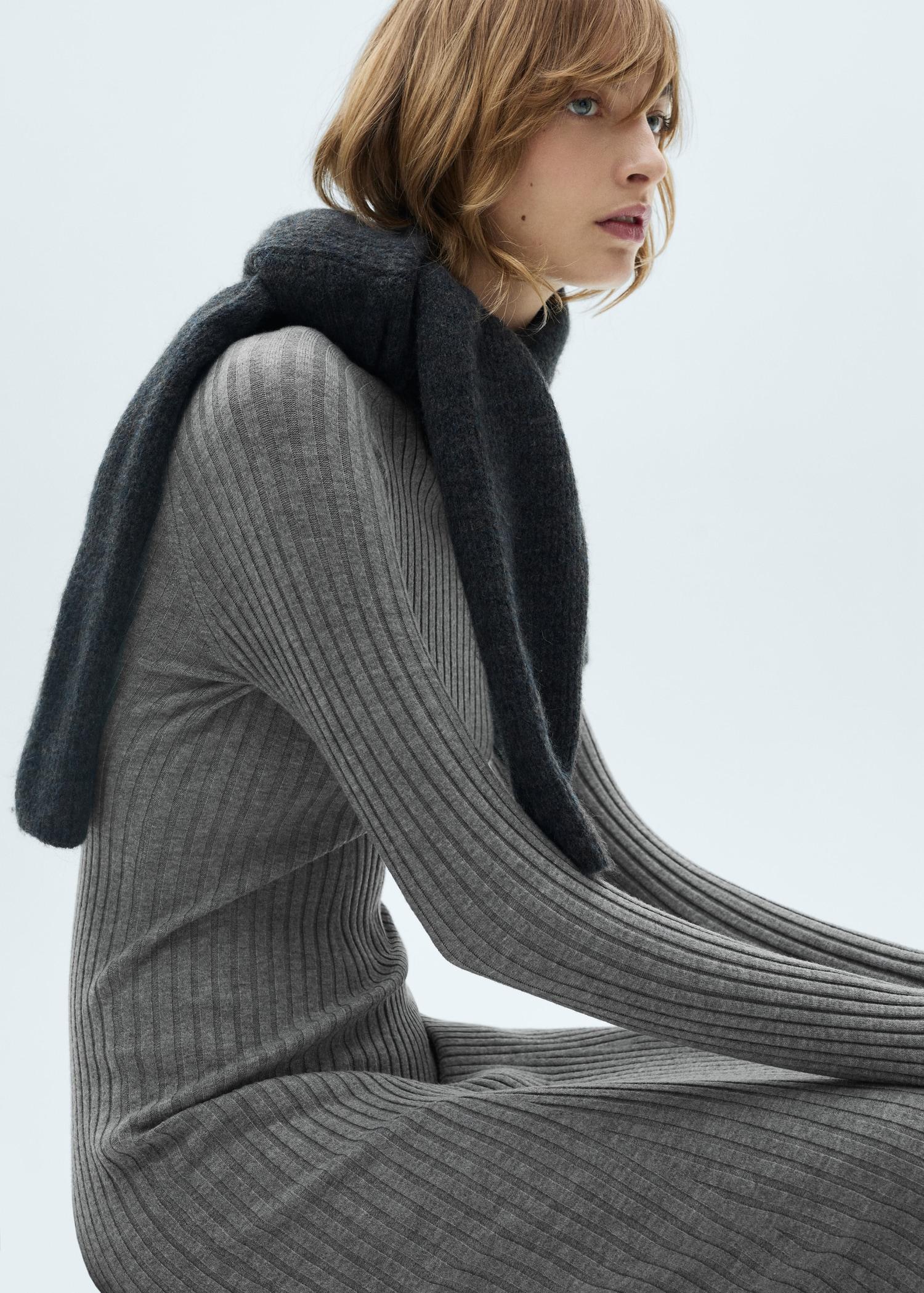 Flared knit dress with perkins collar - Women | MANGO USA Product Image