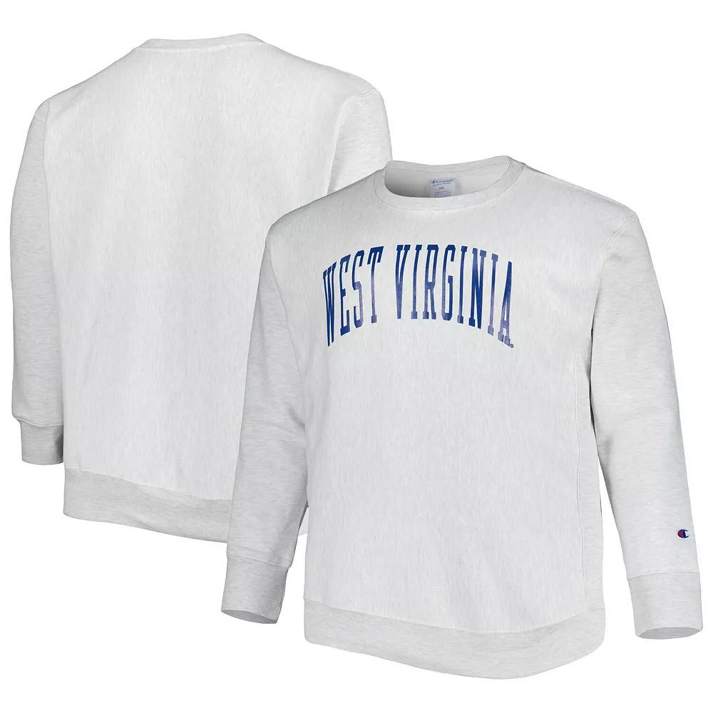 Men's Champion Heathered Gray West Virginia Mountaineers Big & Tall Reverse Weave Fleece Crewneck Pullover Sweatshirt,  Product Image