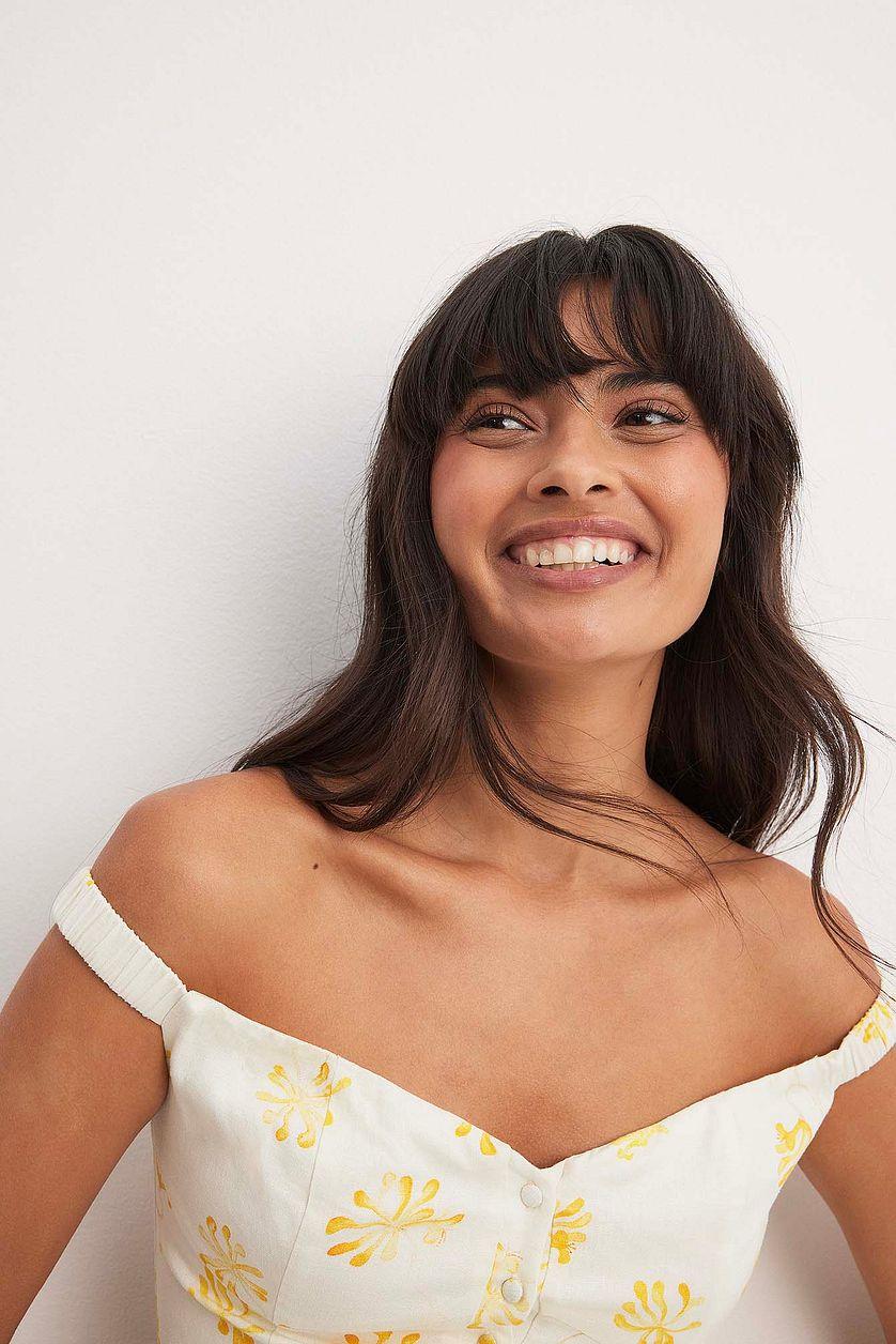 Off Shoulder Linen Blend Corset Top Product Image