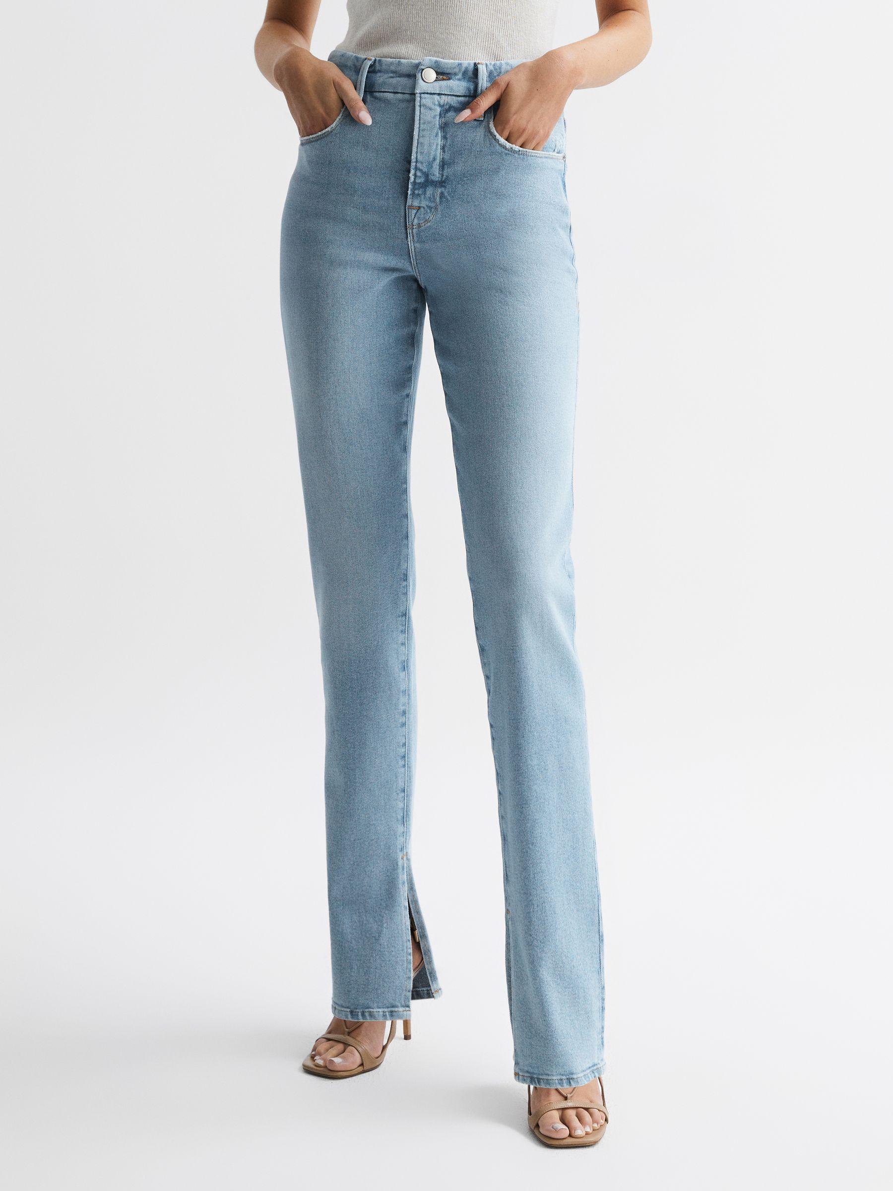 Good American High Rise Inseam Split Jeans in Mid Blue Product Image