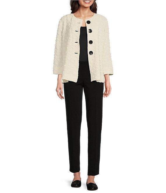 Ali Miles Textured Knit Crew Neckline 3/4 Sleeve Jacket Product Image
