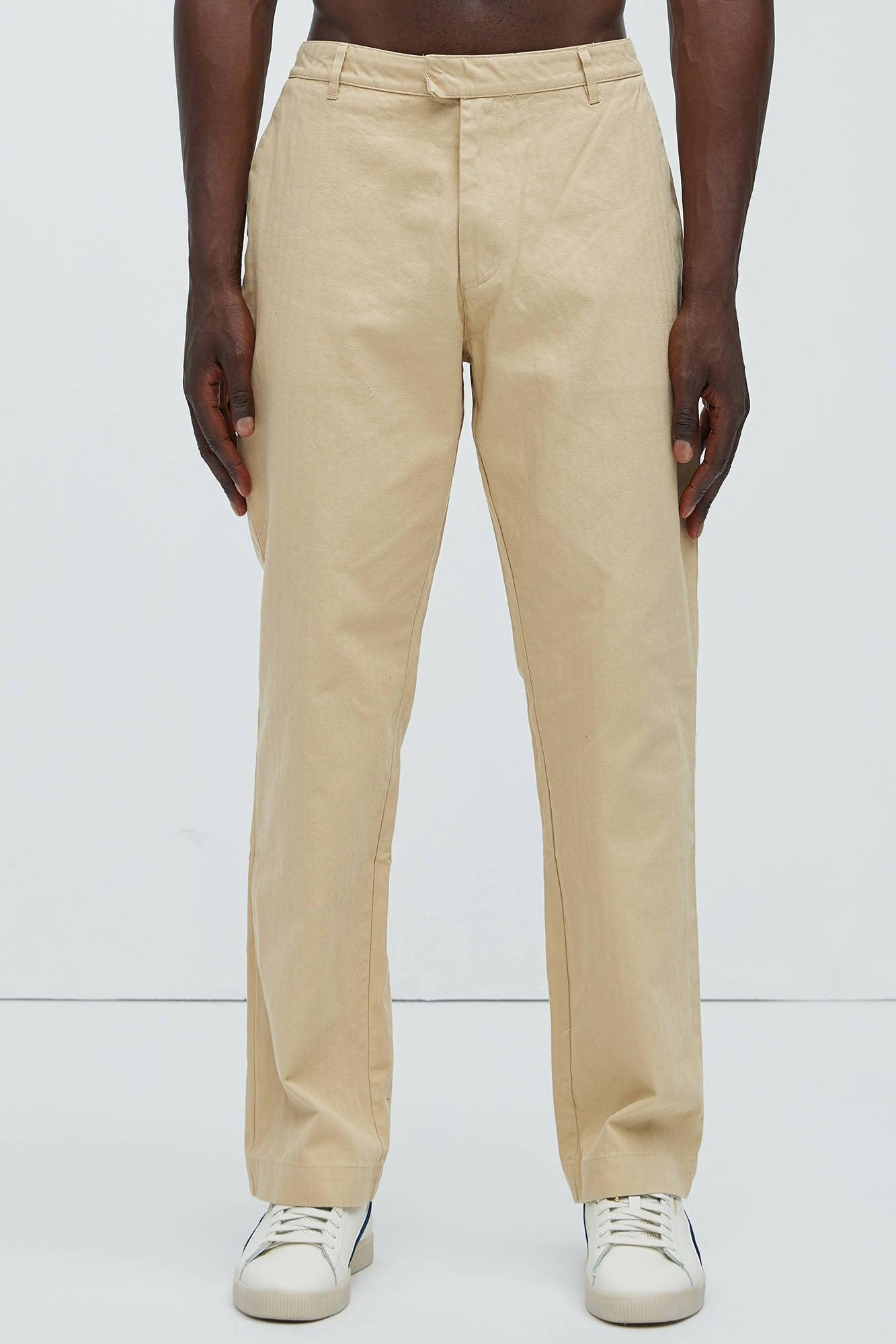 Berry Herringbone Straight Pants - Khaki Product Image