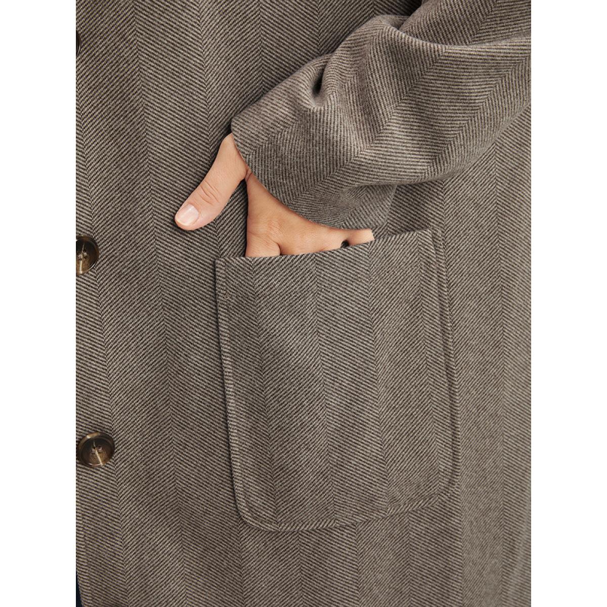 Plus Size Solid Pocket Detail Button Up Coat Women LightBrown Casual Button Ladies Dailywear Winter Coats BloomChic 14-16/1X Product Image