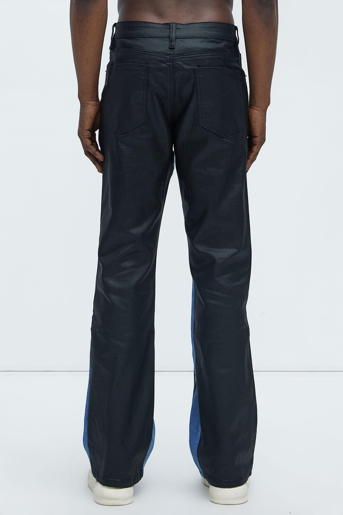 Wesley Wax Coated Panel Stacked Slim Flare Jeans - Black/combo Product Image