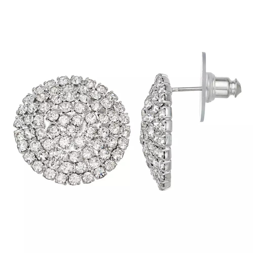 You're Invited Simulated Crystal Circle Button Earrings, Women's, Silver Tone Product Image