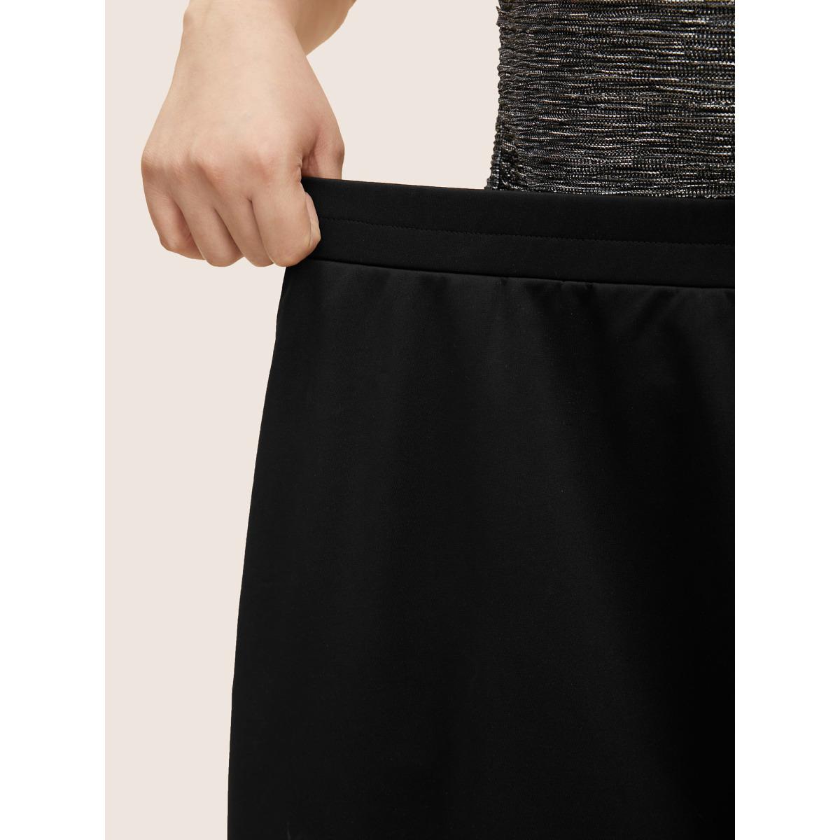 Plus Size Laser Cut Elastic Waist Pocket Skirt Women Black Formal Cut-Out Medium stretch Side seam pocket Party Skirts BloomChic 12/L Product Image